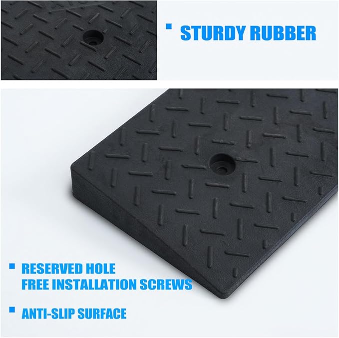 2 Pack 1.2'' Rise Rubber Curb Ramp Heavy Duty Loading Rubber Curb Ramps 3 Tons Driveway Ramp Car Slope Ramp for Loading Dock Bike Vehicle Warehouse Sidewalk Wheelchair (1.2" H)