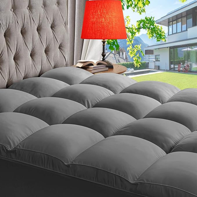 ABENE Mattress Topper Twin for Back Pain Relief, Extra Thick Mattress Pad Pillowtop, Soft Mattress Protector Cover with 8"-21" Deep Pocket, Overfilled Down Alternative Filling (Gray, Twin)