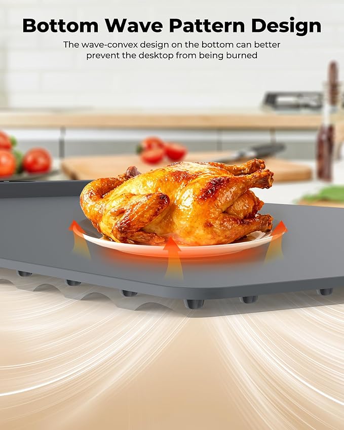 Electric Warming Mat for Food (2-Pack)-Full Surface Fast Heating Silicone Warmer Tray with 3-Level Temperature, Auto-Off, Raised Feet for Table Protection for Gatherings, Parties,Home Buffets