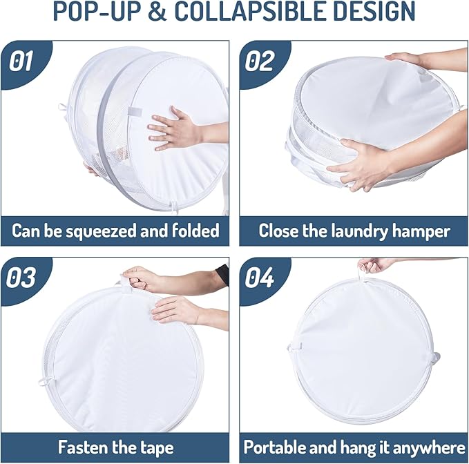 Mesh Popup Laundry Hamper 115L Collapsible Laundry Basket Extra Large Capacity Foldable Clothing Storage Basket with Handles No Lid 26 H x 18 W x 18 L (White)