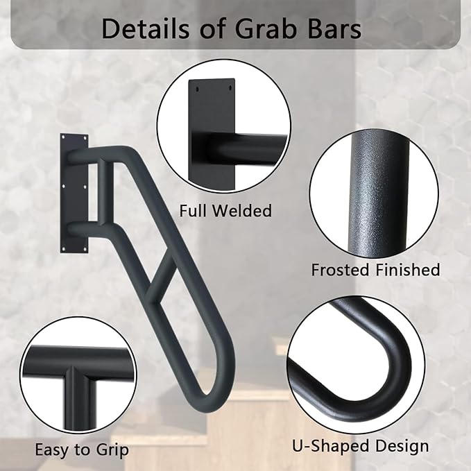 Handrails for Outdoor Steps, Stair Railing Indoor 1-3 Step, Hand Rails for Elderly, Porch Railing & Deck Hand Rail Wall Mount Stair Hand Grab Bars, 2 Pack U-Shape Safety Handle for Garage, Porch