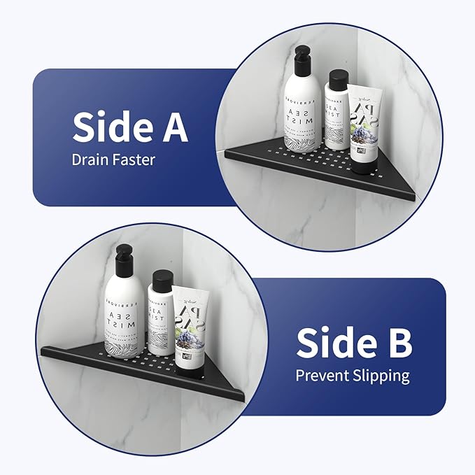 8'' Corner Shower Shelf 2 Pack, 304 Stainless Steel Grout in Bathroom Shelves, Recessed Shelf Rack for Tiled Wall, No Drilling Needed (8'', Black)