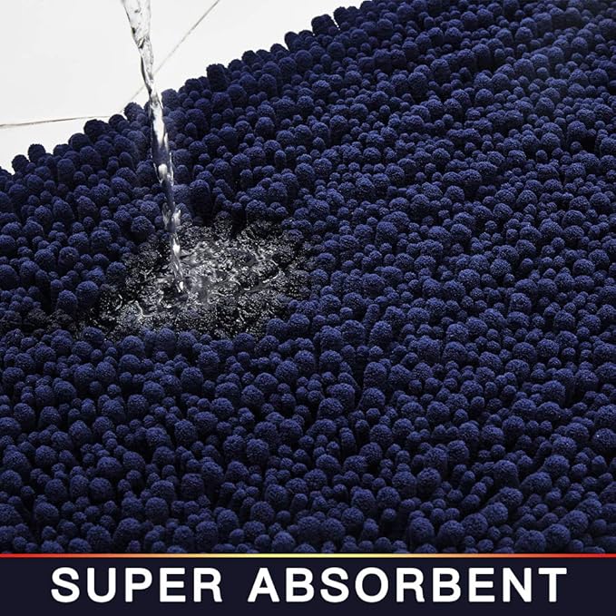 Walensee Large Bathroom Rug Non Slip Bath Mat (72x24 Inch Navy) Water Absorbent Super Soft Shaggy Chenille Machine Washable Dry Extra Thick Perfect Absorbant Best Plush Carpet for Shower Floor