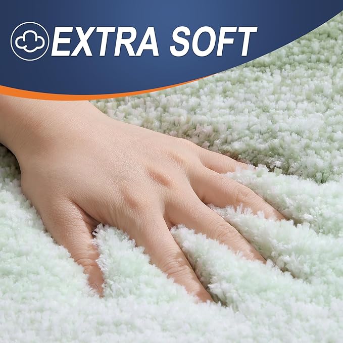 OLANLY Bathroom Rug Set 2 Piece, Soft Absorbent Microfiber Bath Rug Set, Non-Slip, Machine Wash Dry, Plush Shaggy Bath Mats for Bathroom (47"x20"+24"x16", Sage Green)