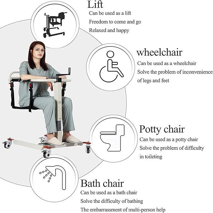 Patient Lift Transfer Chair, Transfer Lift Chair for Disabled, Portable Car Transfer Lift Bed to Wheelchair Transfer Devices, Transfer Chair for Elderly and Disabled (Basic Backrest Bedpan)