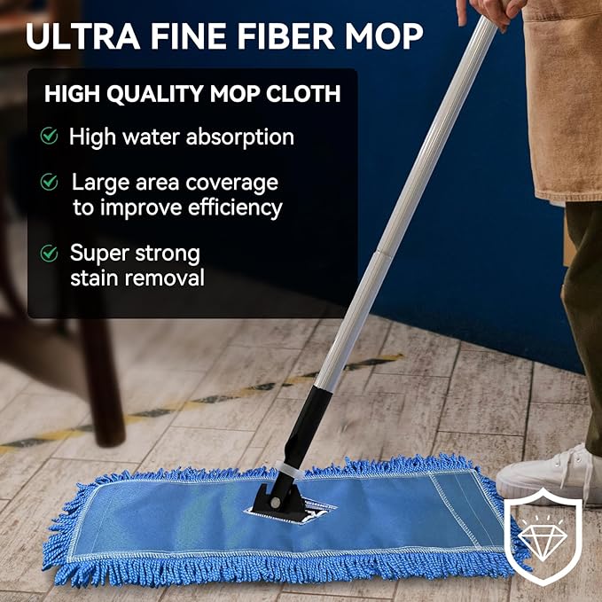 Commercial 36 Inch Dust Mop Head: Replacement Heavy-Duty Sweeper and Janitorial Industrial Dust Mop Head for Floor Cleaning, Office, School, Restaurant, Hospital (Blue - 6 Pack)