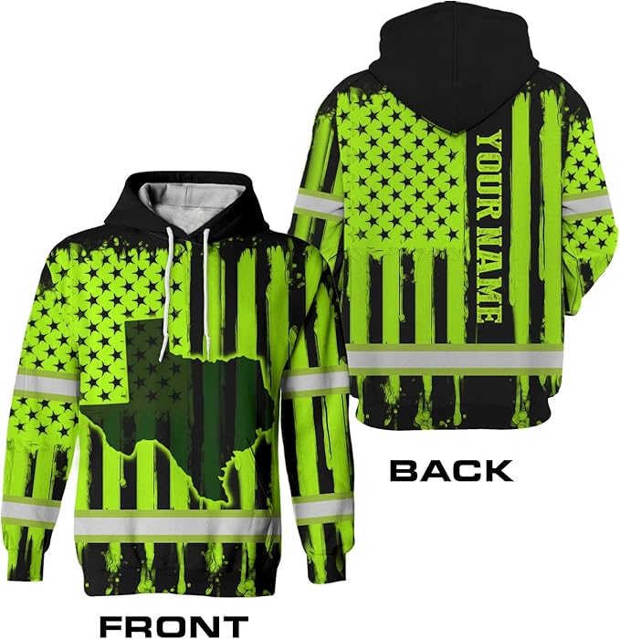 US Flag High Visibility Hoodie for Men Reflective Hoodie Safety Workwear for Worker Runner Patriotic ACC02