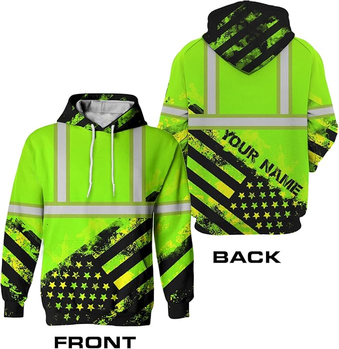US Flag High Visibility Hoodie for Men Reflective Hoodie Safety Workwear for Worker Runner Patriotic ACC02