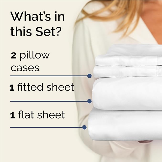 Twin XL 4 Piece Sheet Set - Cooling & Breathable Bed Sheets - Hotel Luxury Bed Sheets for Women, Men, Kids & Teens - Bedding with Deep Pockets & Easy Fit - Soft and Wrinkle Free - Twin XL White Sheets