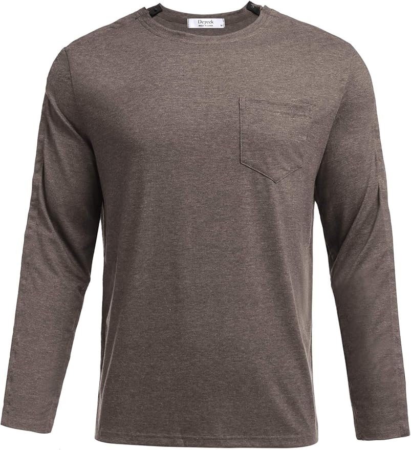 Deyeek Men's Post Shoulder Surgery Recovery Shirts Full Tear Away Long Sleeve Snap Chemo Port Access Shirt