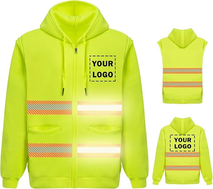 YOWESHOP High Visibility Reflective Safety Hoodie Jacket With Removable Sleeves Hi Vis Outdoor Protective Workwear Unisex