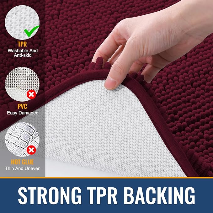 Arotive Bathroom Toilet Rugs U Shaped 24x20, Extra Soft Absorbent Shaggy Chenille Contour Bath Rugs for Toilet, Machine Washable Non-Slip Contoured Bath Mats, Burgundy