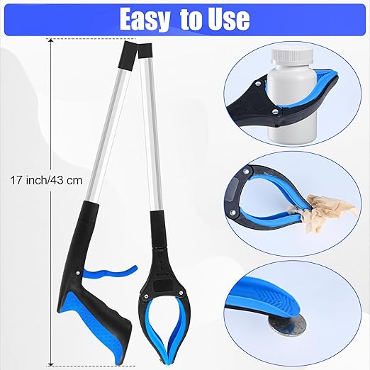 6 Pack 32 Inch Commercial Trash Grabber for Elderly Assist, Heavy Duty Lightweight Reacher with Ergonomic Handle & Non-Slip Grip, Multi-Use Outdoor Home Garden Cleanup Mobility Aid Tool (6, Blue)
