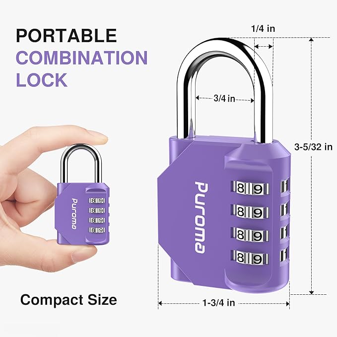 Puroma 1 Pack Combination Lock for Locker 4 Digit Outdoor Waterproof Padlock for School, Gym, Sports, Fence, Toolbox, Gate, Case, Outdoor, Hasp Storage (Purple)
