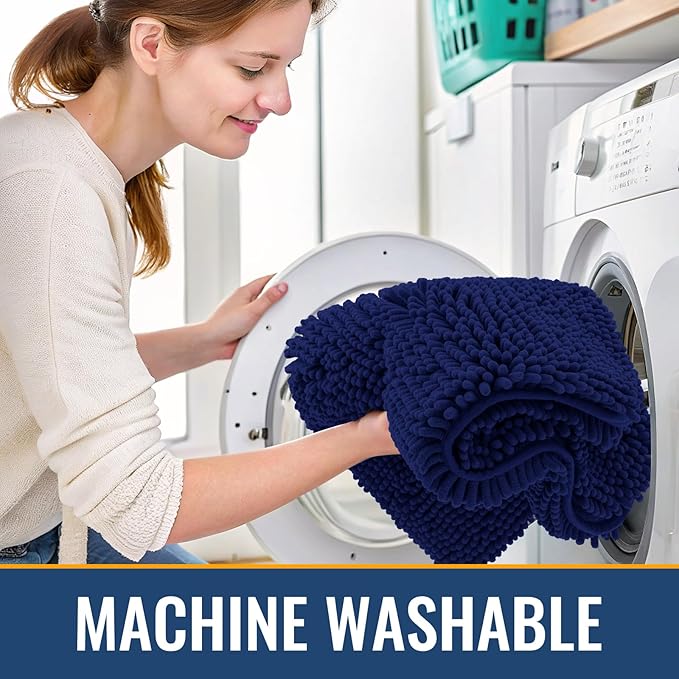 Arotive Bathroom Toilet Rugs U Shaped 24x20, Extra Soft Absorbent Shaggy Chenille Contour Bath Rugs for Toilet, Machine Washable Non-Slip Contoured Bath Mats, Navy