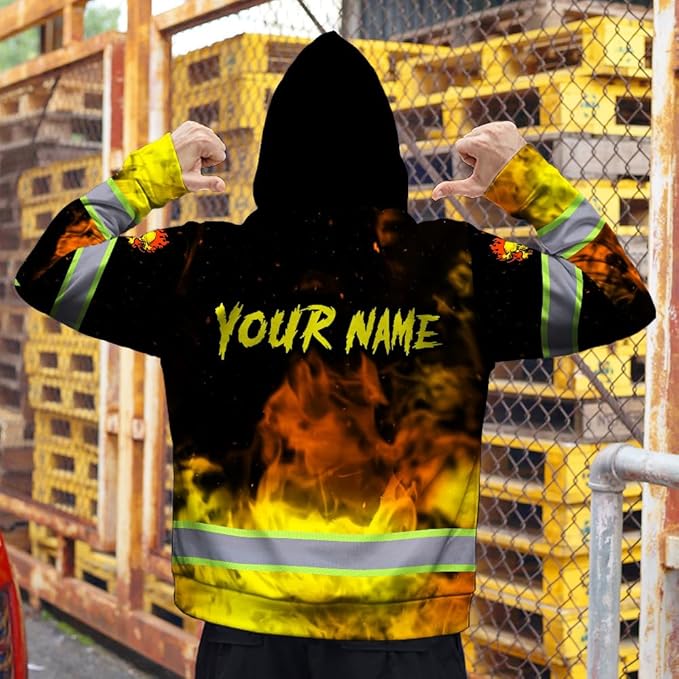 Matedecor Skull US Flag Reflective High Visibility Hoodie For Men Construction Hi Vis Safety Workwear Custom Name