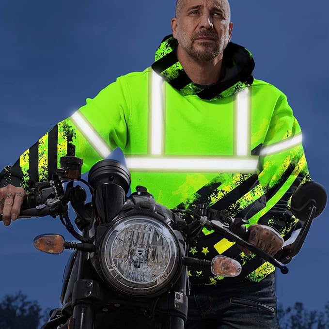 US Flag High Visibility Hoodie for Men Reflective Hoodie Safety Workwear for Worker Runner Patriotic ACC02