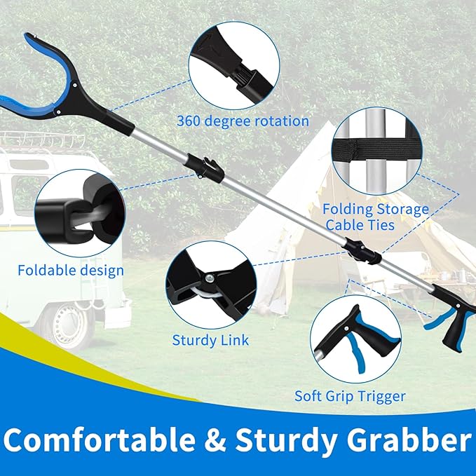 Grabber Reacher Tool,43" Foldable Reacher Grabber Pickup Tool with 360° Rotating Jaw & Magnetic Tip, GarbageTrash Picker Upper Grabber,Lightweight Grabbers for Seniors/Elderly