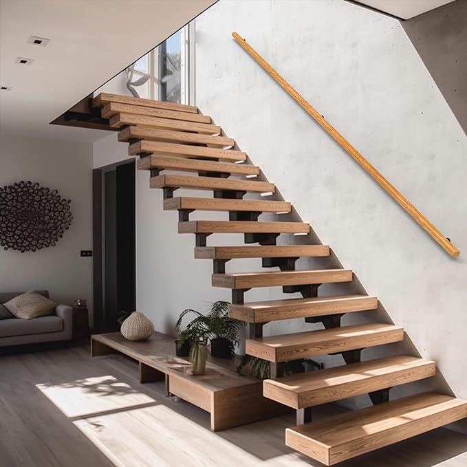 7FT Wood Stair Handrails Wall Mount, Hand Railings for Stairs Indoor Outdoor, Non-Slip Staircase Handrail for Corridor, Lofts, Patio, Kindergarten Guardrail (Size: 7ft)