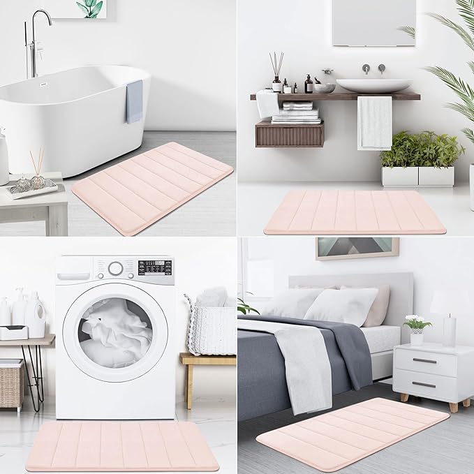 Buganda Memory Foam Bath Mat, 30" x 20", Ultra Soft and Non-Slip Bathroom Rugs, Water Absorbent and Machine Washable Bath Rug for Bathroom, Shower, and Tub, Pink