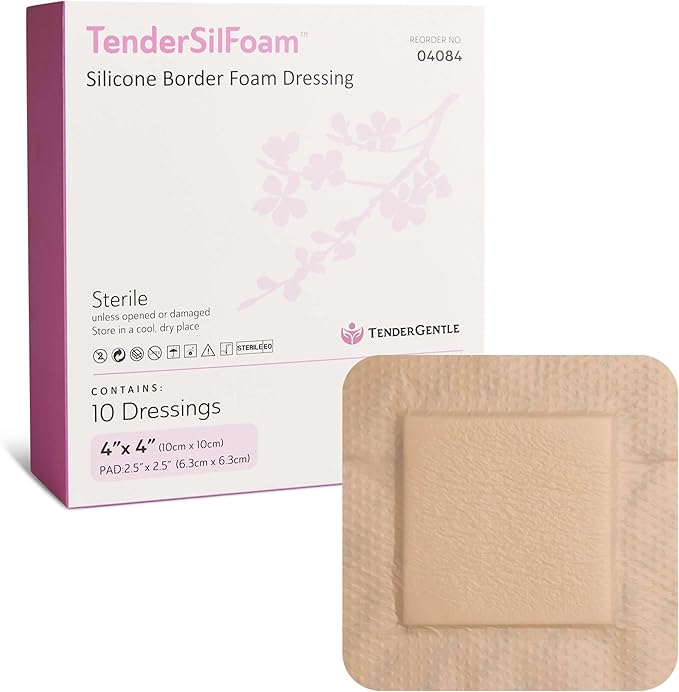 Bordered Silicone Foam Bandages - 10 4x4 Sterile Silicone Foam Dressings for Wound Care, & Dressings - Absorbent Bed Sore Protectors - Good for Sensitive Skin
