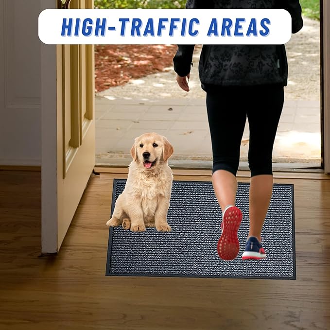 4 Pack Front Door Mat, 36"X24" Waterproof Indoor Outdoor Entrance Welcome Doormat Front Door Industrial Rug Ideal for Entrance，Patio, Muddy Shoe, Low Profile, Non-Slip, Easy to Clean — Grey