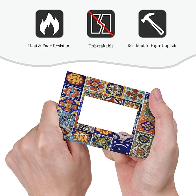 Decorative Outlet Covers Mid Century Talavera Shaped Tiles 1 Gang Single Rocker Light Switch Cover Plate Wall Plates GFCI Faceplate for Bedroom Bathroom Decor