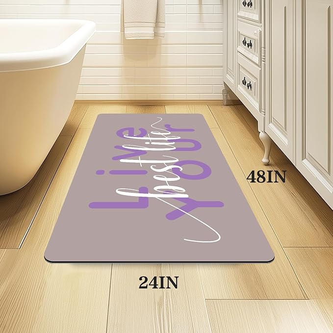 Bath Mat, Bathroom Mat Rugs Super Absorbent Shower Mats Non Slip Quick Dry Thin Rubber Mats for Bathroom Floor Fit Under Door, Shower Rug for Bathtub, Shower, Beige