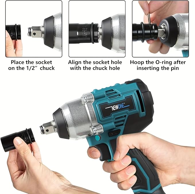 NEWONE 20v Brushless Crodless Impact Wrench, 370 Ft-lbs (500N.m) Impact Gun 1/2 inch with 1pcs 4.0AH Battery,6pcs Drill/Driver Bits,4 Sockets,Charger