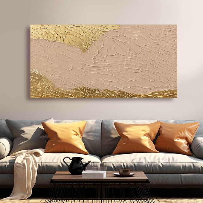 SOUGUAN Neutral Home Wall Decor Pink and Gold Wall Art Abstract Decorative Painting 24"x48" Large Pictures for Dining Room Artwork for Bedroom