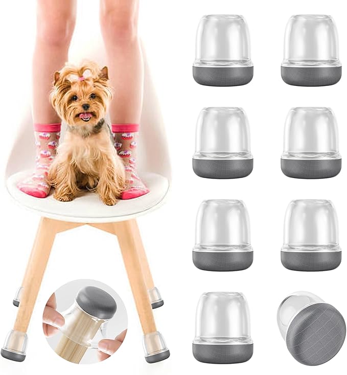 Small Chair Leg Floor Protectors for Carpet Hardwood Floors, Upgraded Chair Leg Caps with Graphene Fabric Bottom, No Hair Dust Clinging, 16 Pcs Clear Furniture Feet Covers Reduce Noise (Fit 0.8"-1")