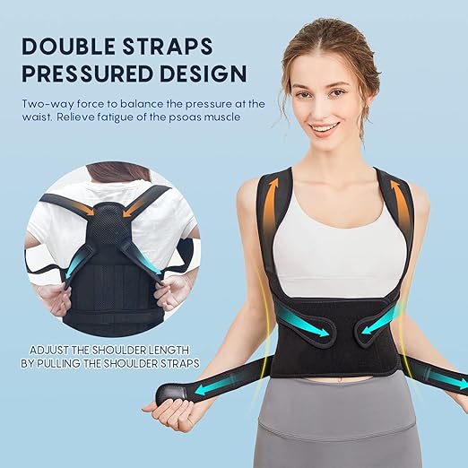 Posture Corrector Upgraded Back Brace for Women and Men, Adjustable Full Back Support, Shoulder Straightener for Hunchback, Scoliosis, Lumbar, Spine, Black (Small)