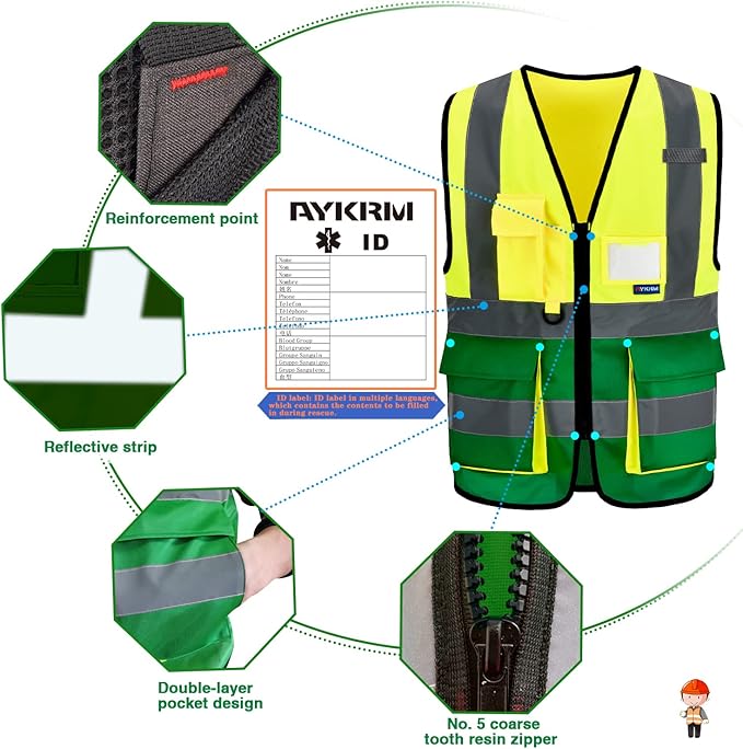 A-SAFETY Yellow Green Safety Vests Yellow&Green Color Mixed, XXXL