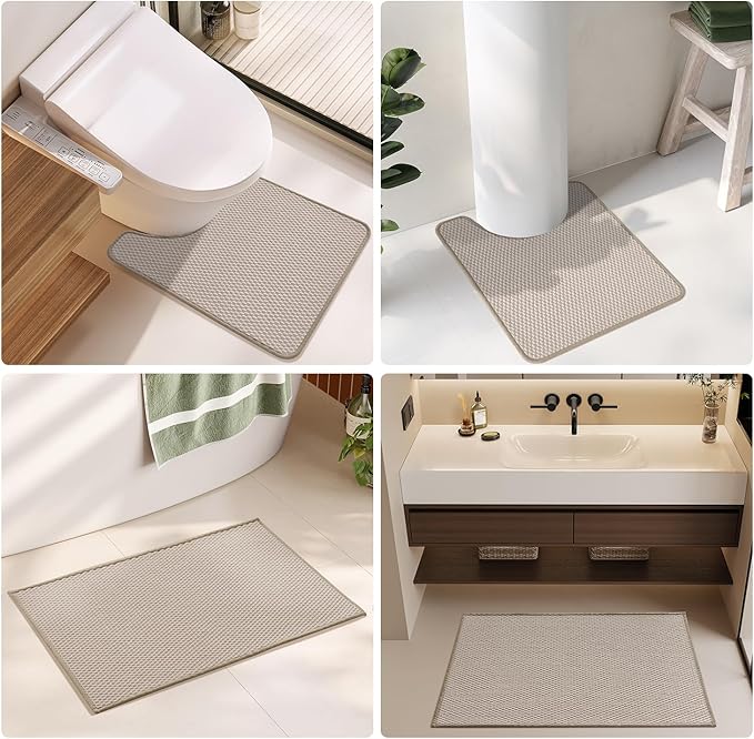 Bathroom Runner Rug, Long Bath Mat Washable Thin Quick Dry Low Pile Bathroom Runner Rugs 24 x 60 Non Slip, Beige 24"x60"