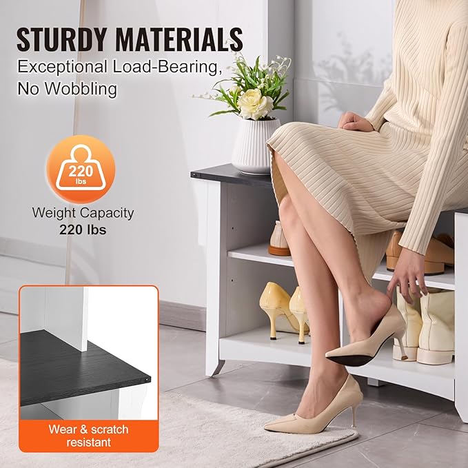 VEVOR Hall Tree Entryway Bench, Coat Rack with Shoe Storage, 32" Wide Mudroom Bench with Seating and Adjustable Shelves, 5 Hanging Hooks and 4 Storage Drawers, for Mudroom, Entryway, Hallway