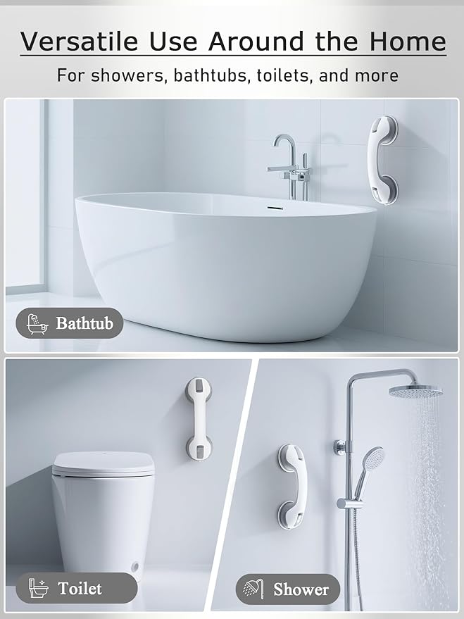 Shower Grab Bars for Seniors, Suction Grab Bars for Shower with Strong Hold, Shower Handles for Elderly Suction, No-Drill Safety Bathroom Support 2 Pack