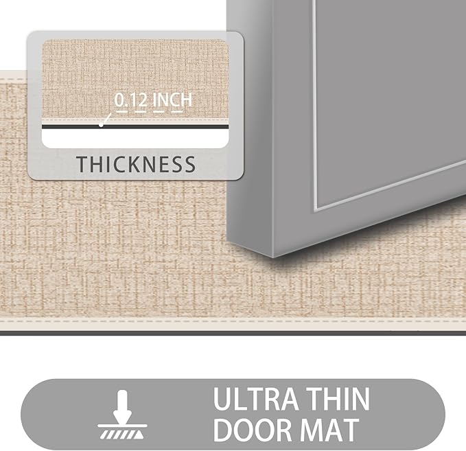 Ultra Thin Door Mat Indoor Entrance, 1/10 in Thin Door Mats for Inside Entry, Non-Slip Rubber Backing Washable Doormat, Fade Resistant, Absorbent, Low Profile Dirt Trapper, 30"X17"