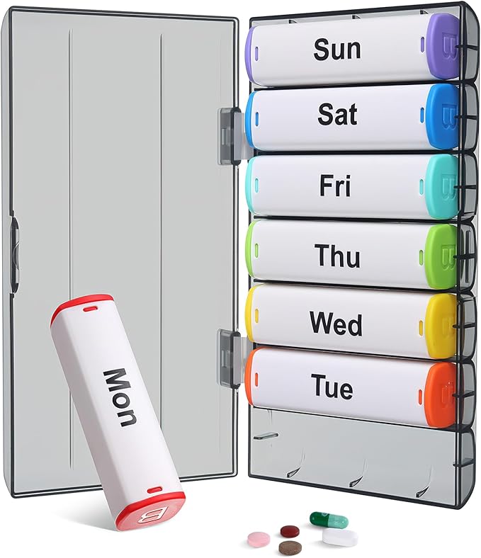 Weekly Pill Organizer 2 Times a Day - 7 Day AM PM Pill Box Large Travel Pill Case, Daily Pill Container Dispenser for Vitamins, Supplements, Fish Oils, Medication Storage Pill Holder, White