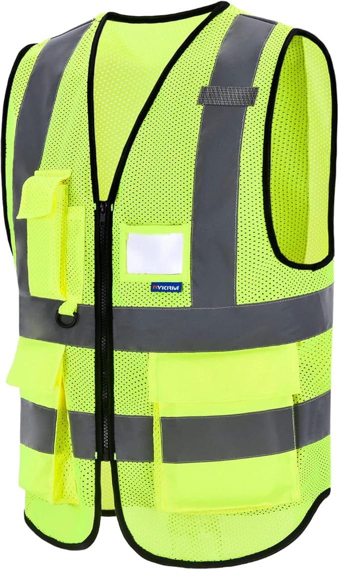 A-SAFETY 6XL 7XL 8XL High Visibility Mesh Safety Reflective Vest with Pockets and Zipper (Yellow Mesh 6XL-8XL)