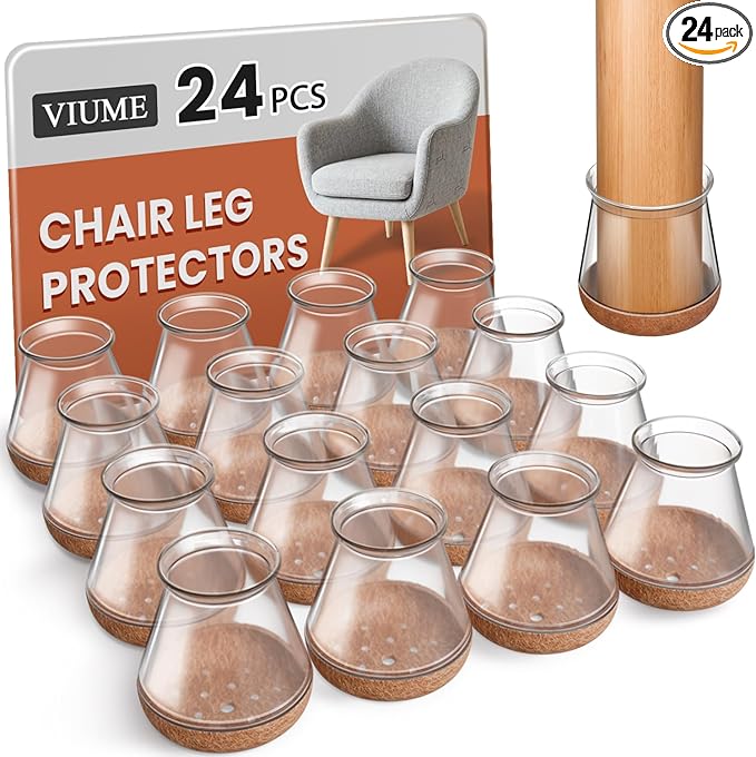 24 Pcs Chair Leg Floor Protectors for Hardwood Floors Silicone Covers to Protect Wood Tile Floors Scratches Felt Pads Furniture Leg Caps No Noise (Fit:0.5"-0.78")