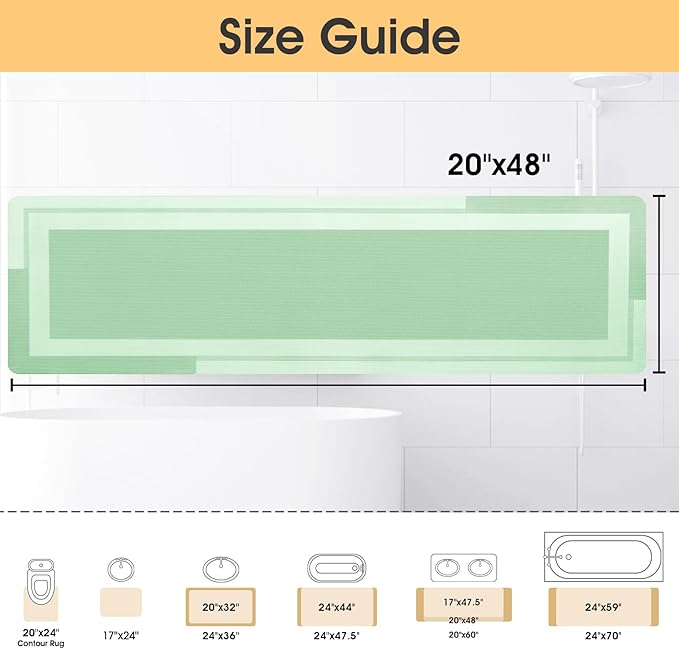 Ultra Thin Bath Mat, Upgrade Backing Non Slip Thin Bath Mats Fit Under Door, Quick Dry Ultra Absorbent Bathroom Rugs, Machine Washable Bath Rugs for Bathroom, Bathtub, Sage Green/Bordered/48"x20"
