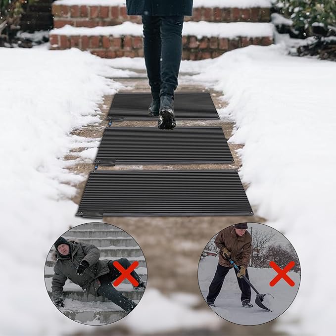 Snow Melting Mats Outdoor 36 x 72 inch, Non-Slip Heated Outdoor Mats 730 W 120V, Heated Driveway Mats with UL and ETL Certificate Power Cord, Suitable for Most Entryways