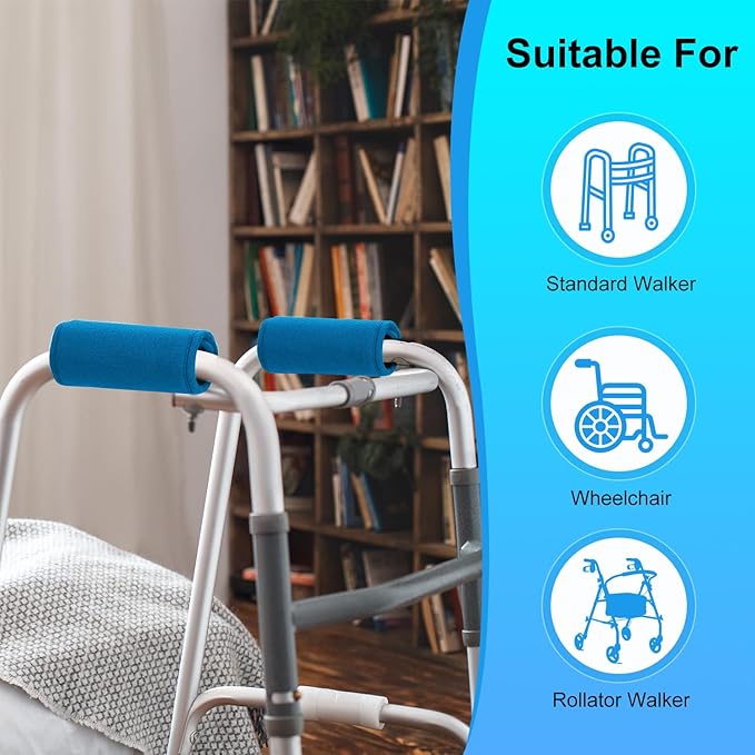 supregear Walker Grips (2 Pack), Soft Padded Hand Covers, Non-Slip Comfortable Cushion Padding for Folding Walker Handle, Moisture Wicking Mobility Accessory