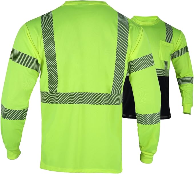 FONIRRA Safety Shirts for Men High Visibility Reflective ANSI Class 2 Hi Vis Construction Work T Shirts Long Sleeve