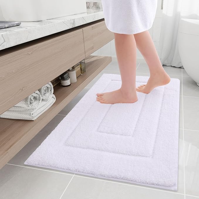 Buganda Bathroom Rugs, 36" x 24", Soft and Absorbent Microfiber Bath Rugs, Non-Slip Shaggy Shower Carpet, Machine Wash Dry Bath Mats for Bathroom Floor, Tub and Shower, White