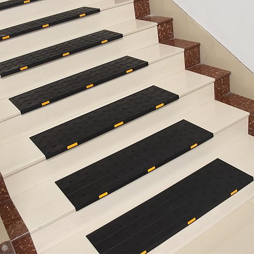 OrangeStar 10 Pack Stair Treads for Wooden Steps, 10" x 36" Non Slip Rubber Stair Mats Step Mat w/Nosing for Indoor, Outdoor