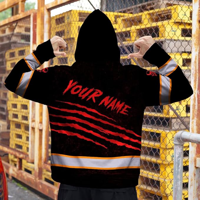 Matedecor Skull US Flag Reflective High Visibility Hoodie For Men Construction Hi Vis Safety Workwear Custom Name