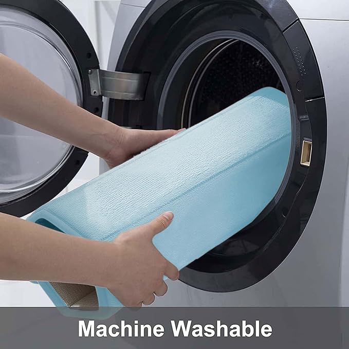 Buganda Memory Foam Bath Mat, 35.4" x 24", Ultra Soft and Non-Slip Bathroom Rugs, Water Absorbent and Machine Washable Bath Rug Runner for Bathroom, Shower, and Tub, Light Blue