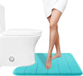 Yimobra Memory Foam Toilet Bath Mat U-Shaped, Soft and Comfortable, Super Water Absorption, Non-Slip, Thick, Machine Wash and Easier to Dry for Bathroom Commode Contour Rug, 24 X 20 Inches, Lake Blue