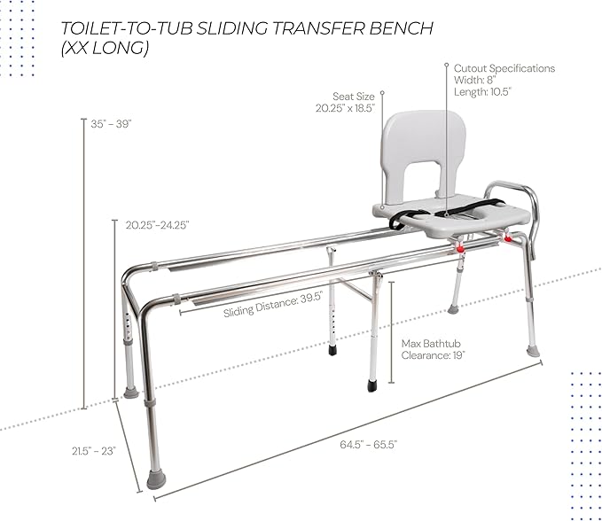 Eagle Health Supplies Toilet-to-Tub Transfer Bench with Cut Out Seat, FSA/HSA Eligible Sliding Shower Chair for Elderly and Disabled, Height Adjustable Shower Seats for Adults Inside Shower, 77993